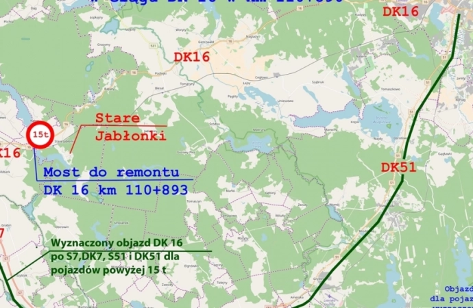 Od 13. grudnia spore utrudnienia na drodze nr 16 w Starych Jabłonkach. Drogowcy zamkną most nad Kanałem Warmińskim.